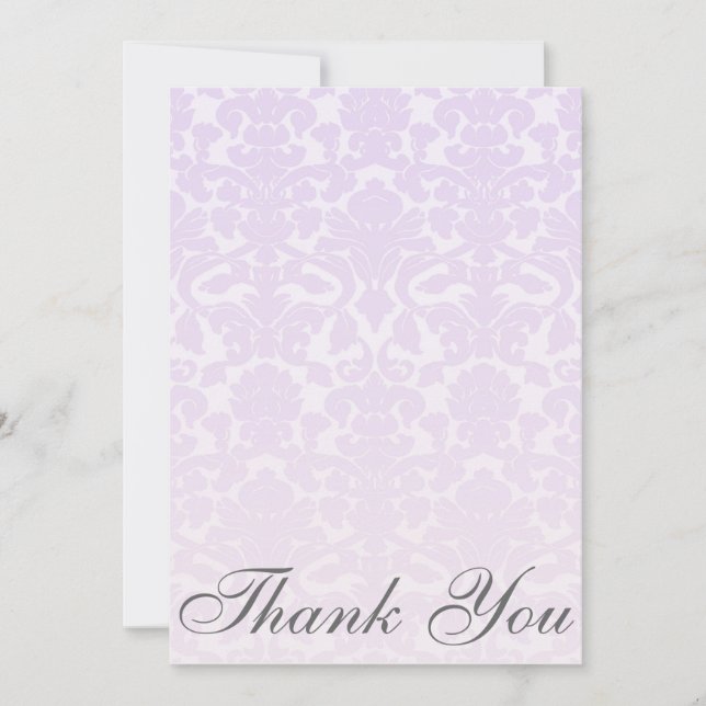 Fancy Light Purple Damask Thank You Card / Note (Front)