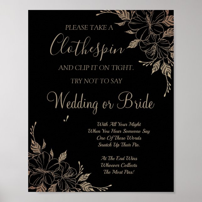 Fancy Lines Clothespin bridal shower game sign (Front)