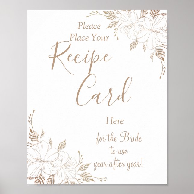 Fancy Lines Recipe Cards bridal shower game sign (Front)