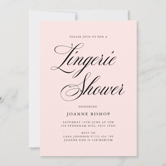 Fancy Lingerie Bridal Shower Blush & Black  Invitation (Front)