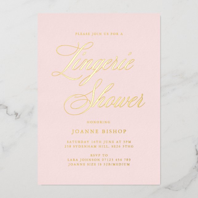 Fancy Lingerie Bridal Shower Blush & Gold (Front)