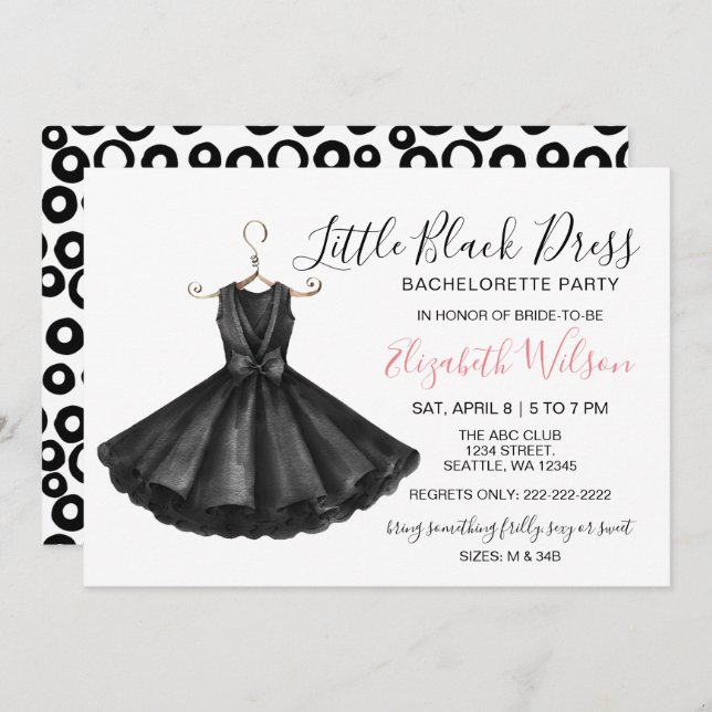 Fancy Little Black Dress Bachelorette Party Invitation (Front/Back)