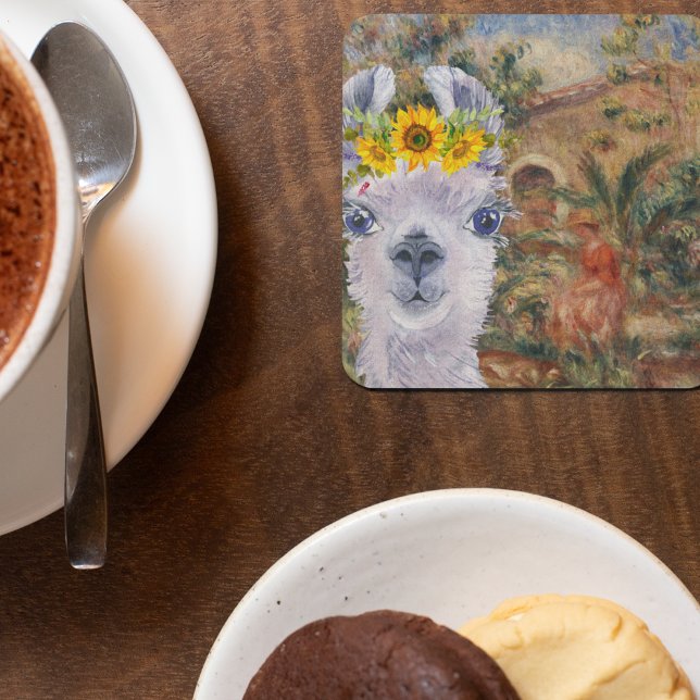 Fancy Llama and Renoir's Farmhouse  Square Paper Coaster (Creator Uploaded)