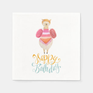 Fancy Llama Birthday Paper   Napkin