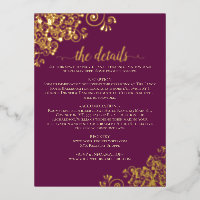 Fancy Magenta Plum Gold Foil Wedding Details Card