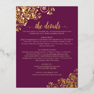 Fancy Magenta Plum Gold Foil Wedding Details Card