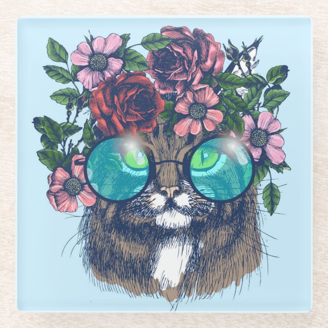 Fancy Maine Coon Glass Coaster (Front)