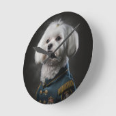 Fancy Maltese Puppy Dog Portrait Round Clock (Angle)