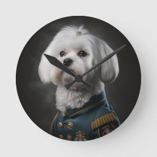 Fancy Maltese Puppy Dog Portrait Round Clock