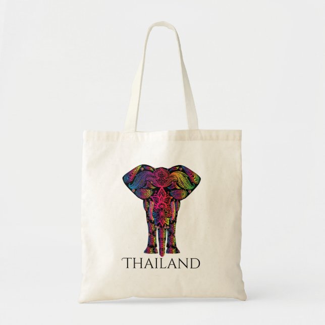 Fancy Mandala Elephant Bright Bold Colours Thailan Tote Bag (Front)