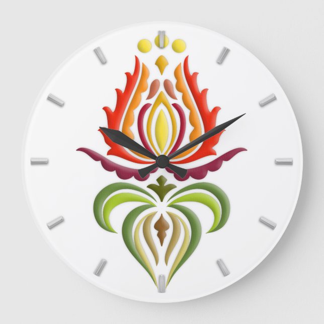 Fancy Mantle Embroidery - Hungarian Folk Art Large Clock (Front)