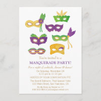 Fancy Mardi Gras Masquerade Party Invitations