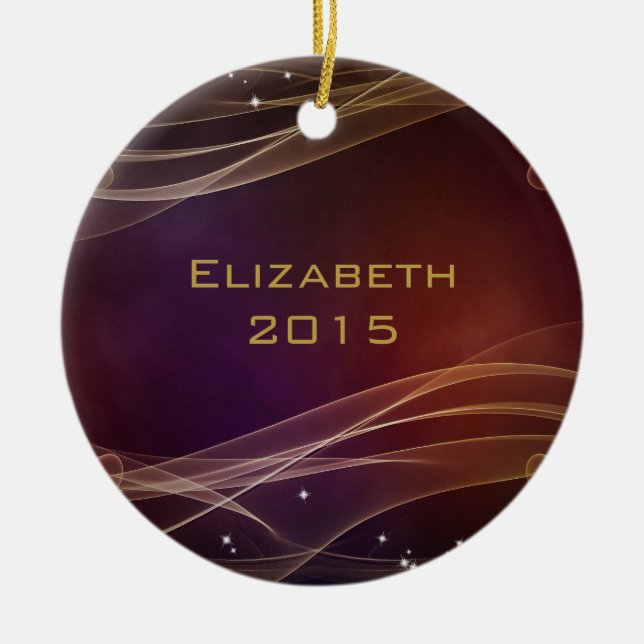 Fancy Maroon Background with Wispy Gold Accents Ceramic Tree Decoration (Front)