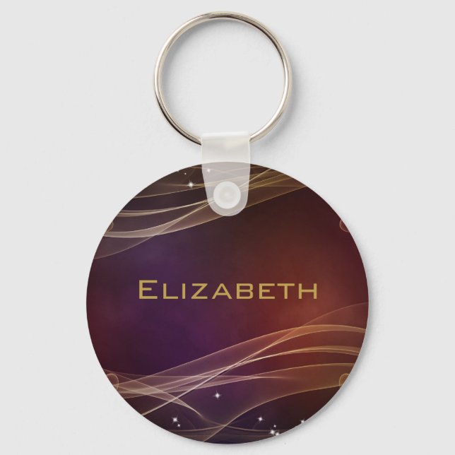 Fancy Maroon Background with Wispy Gold Accents Key Ring (Front)