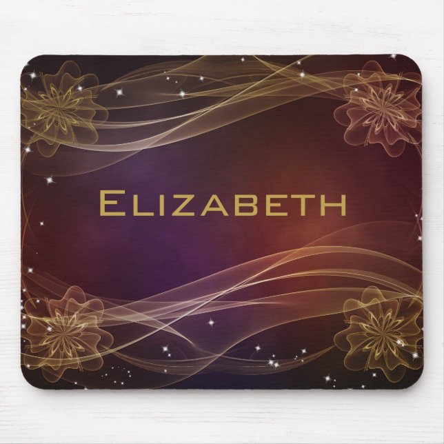 Fancy Maroon Background with Wispy Gold Accents Mouse Mat (Front)