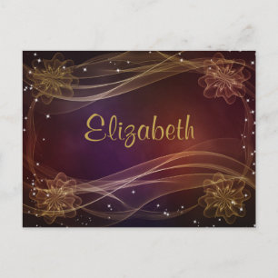 Fancy Maroon Background with Wispy Gold Accents Postcard