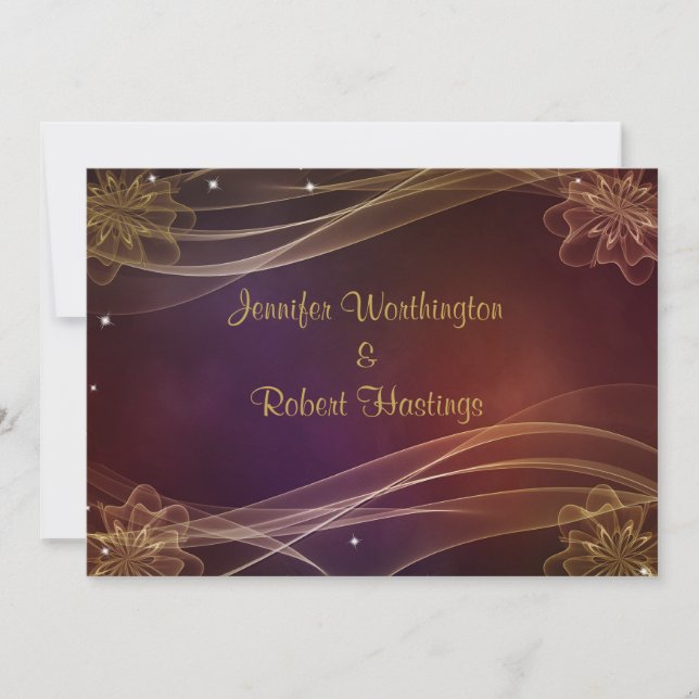 Fancy Maroon Design with Gold Accents Wedding Invitation (Front)