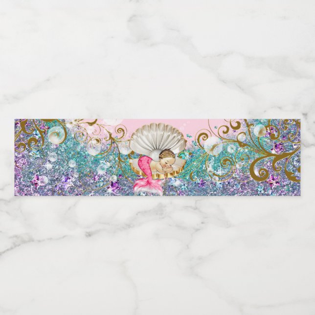 Fancy Mermaid Baby Shower Water Bottle Labels (Single Label)