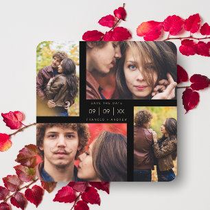 Fancy Modern 4 Photos Collage Minimalist Wedding Save The Date
