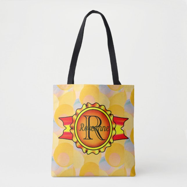 Fancy Monogram Banner Circle Bright Orange Tote Bag (Front)