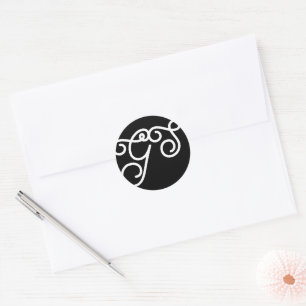 Fancy Monogram Black and White Classic Round Sticker