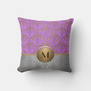 Fancy Monogram Design Periwinkle Purple Gold Cushion