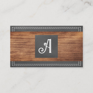 Fancy Monogram   Double Stitched Leather   Wood  Business Card