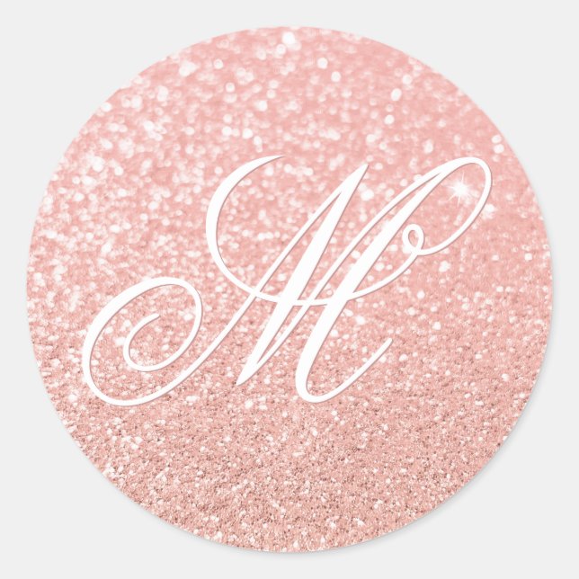 Fancy Monogram Faux Pastel Rose Gold Glitter Classic Round Sticker (Front)