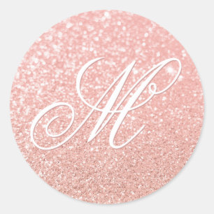 Fancy Monogram Faux Pastel Rose Gold Glitter Classic Round Sticker