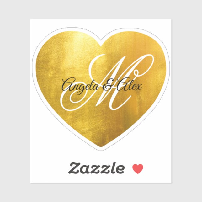 Fancy Monogram Faux Yellow Gold Foil Heart (Sheet)
