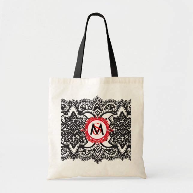 Fancy Monogram Grocery Tote, Customisable Tote Bag (Front)