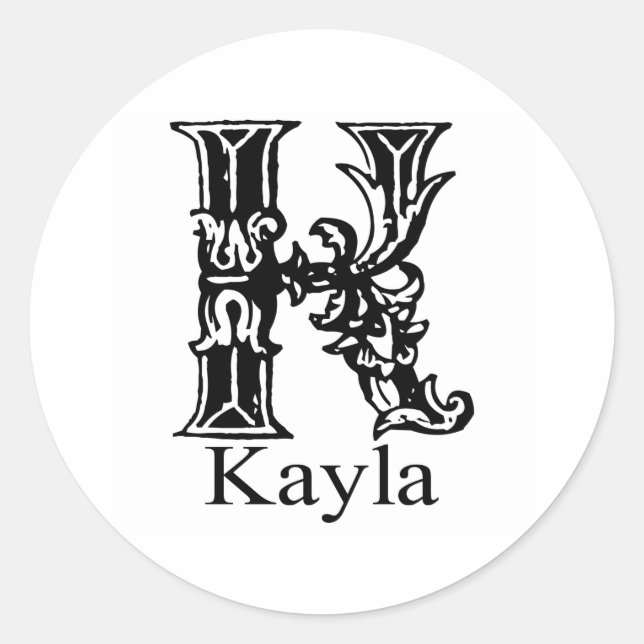 Fancy Monogram: Kayla Classic Round Sticker (Front)