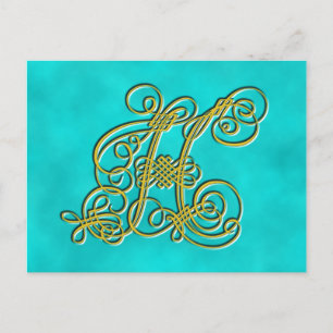 Fancy Monogram Letter H, Customise Colour Postcard