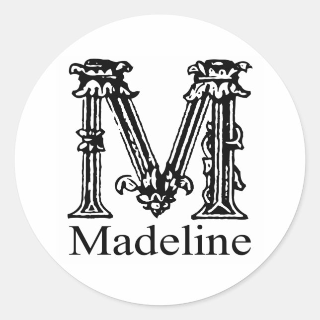 Fancy Monogram: Madeline Classic Round Sticker (Front)