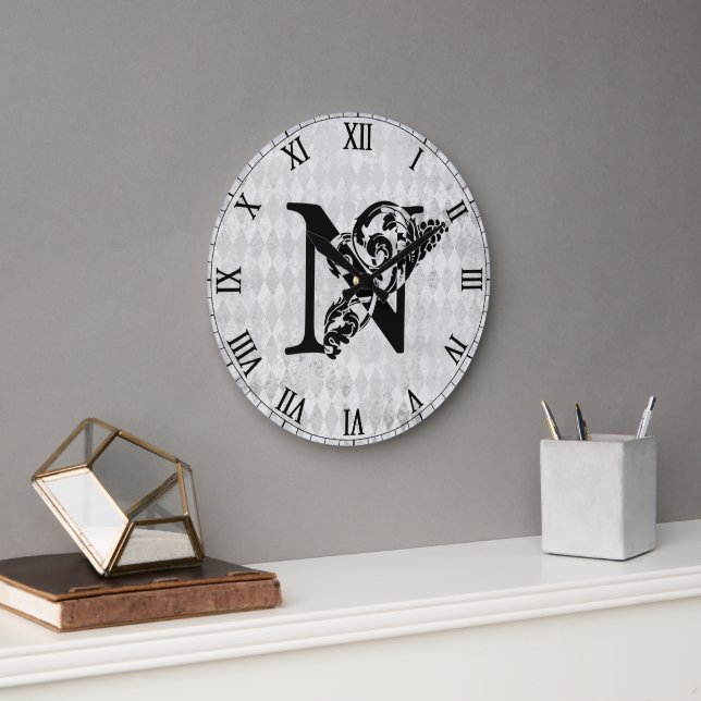 Fancy Monogram 'N' Acrylic Wall Clock (Office)