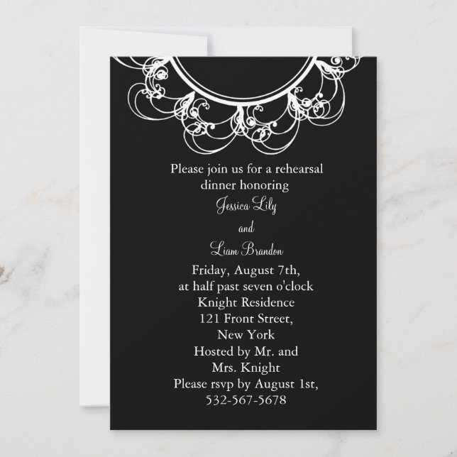 Fancy Monogram Rehearsal Dinner Invitation (black) (Front)