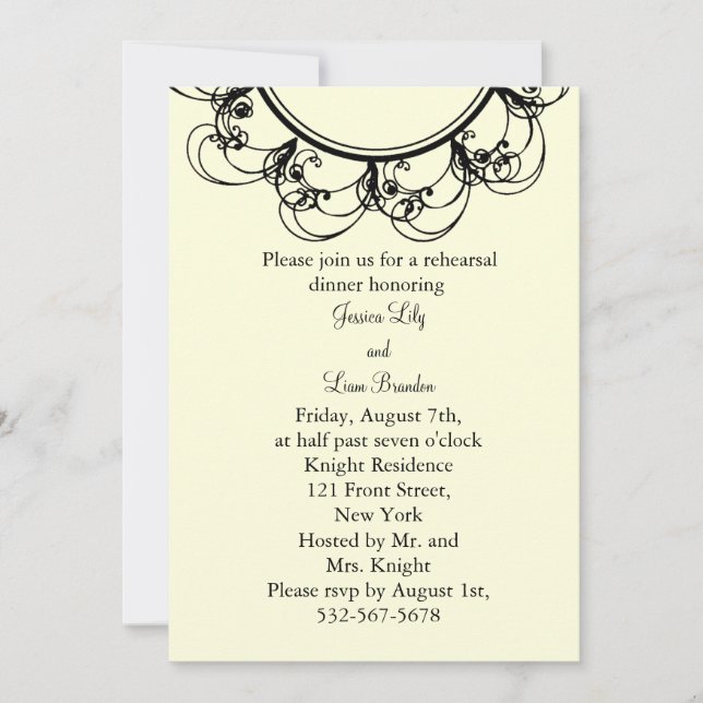 Fancy Monogram Rehearsal Dinner (off+white) Invitation (Front)