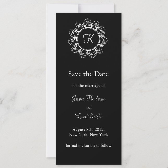 Fancy Monogram Save the Date (black) (Front)