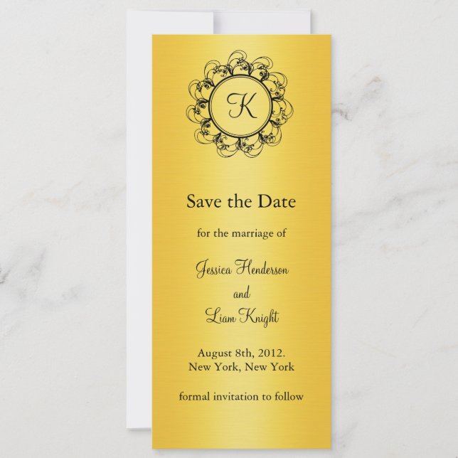 Fancy Monogram Save the Date (gold) (Front)
