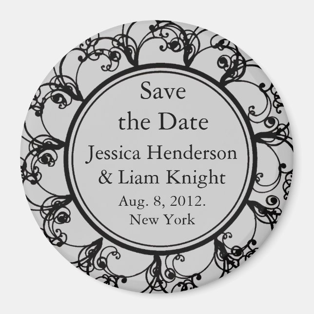 Fancy Monogram Save the Date Magnet grey (Front)