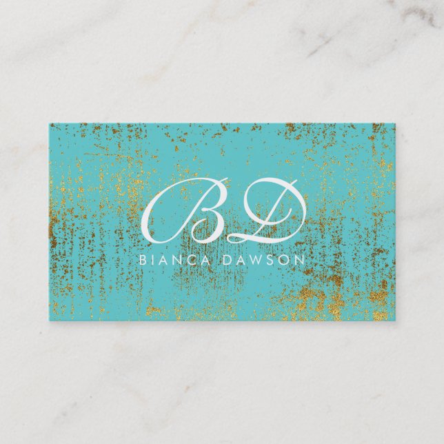 Fancy Monogram Script Gold Grunge Business Card (Front)