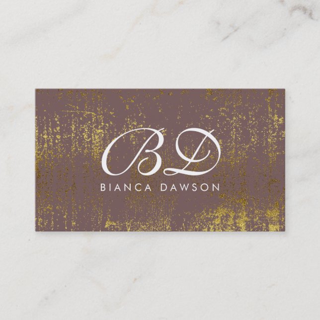 Fancy Monogram Script Gold Grunge Business Card (Front)