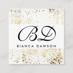 Fancy Monogram Script Gold Grunge Square Business Card