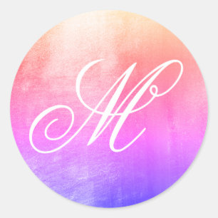 Fancy Monogram Shiny Faux Ipanema Ombre Foil Classic Round Sticker