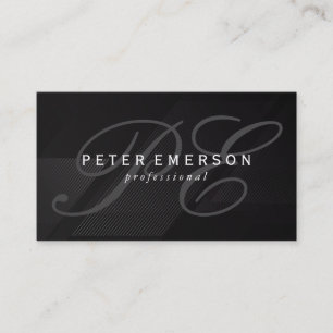 Fancy Monogram Sleek Black Business Card