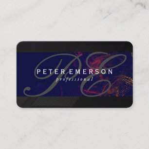 Fancy Monogram Sleek Black Texture Business Card