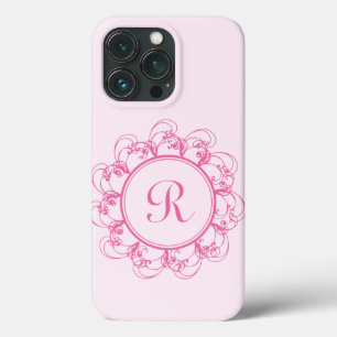 Fancy Monogram with Pink Swirls iPhone Case