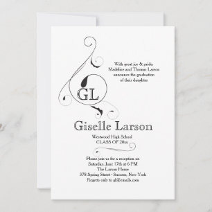 Fancy Monogram (You Pick Colour) Graduation Invite