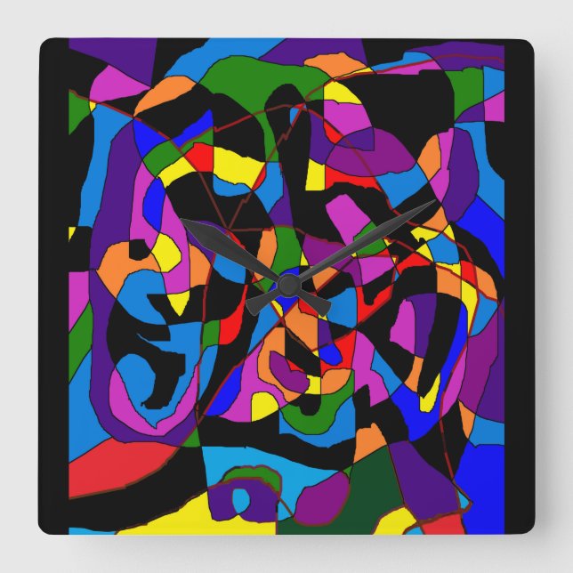 Fancy mosaic deep vibrant colours patterns square wall clock (Front)