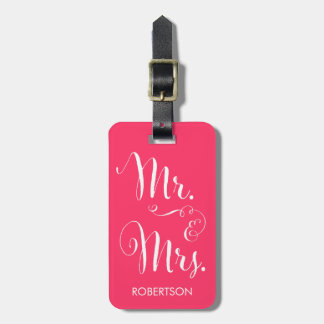Fancy Mr. & Mrs. Luggage Tag - hot pink